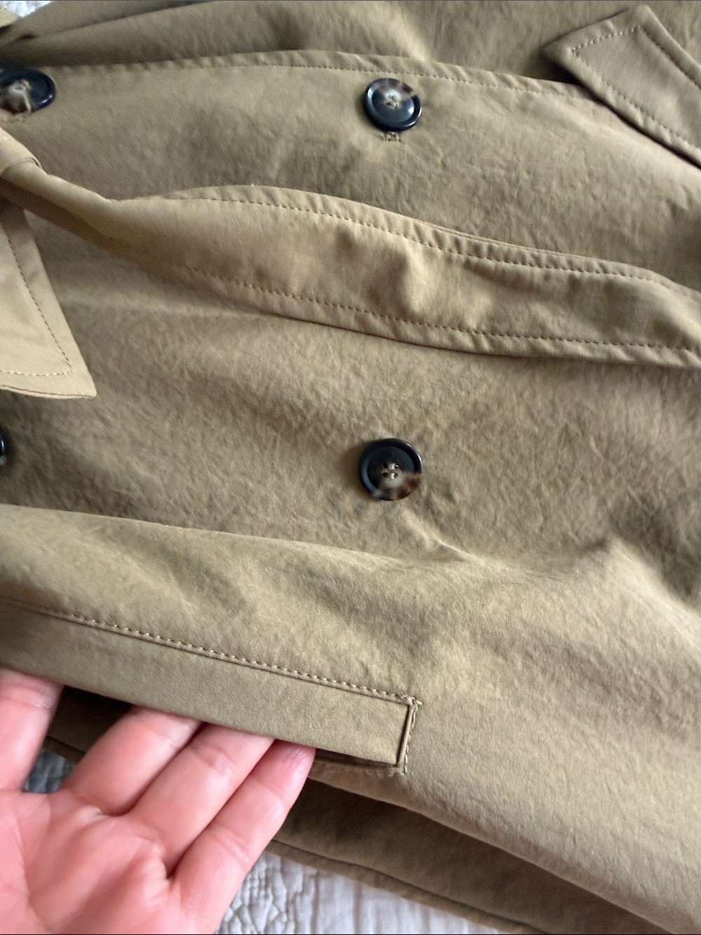 H&M Olive Tan Double-Breasted Trench Coat with Beltr XS OVERSIZED - Picture 9 of 11